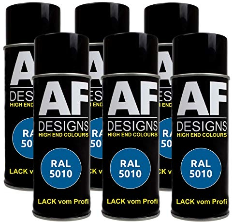 Alex Flittner Designs 6x RAL Lackspray Autolack Buntlack Spraydose RAL5010 ENZIANBLAU seidenmatt