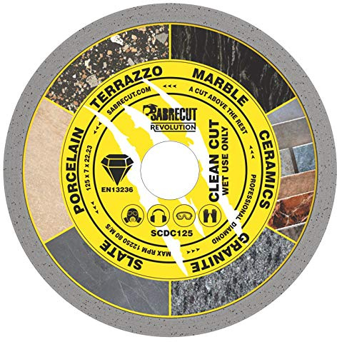 SabreCut 1pc SCDC125 125mm x 22.23mm Continuous Rim Diamond Cutting Disc | High-grade diamond construction provides fast, clean and durable dry cutting with no water cooling required