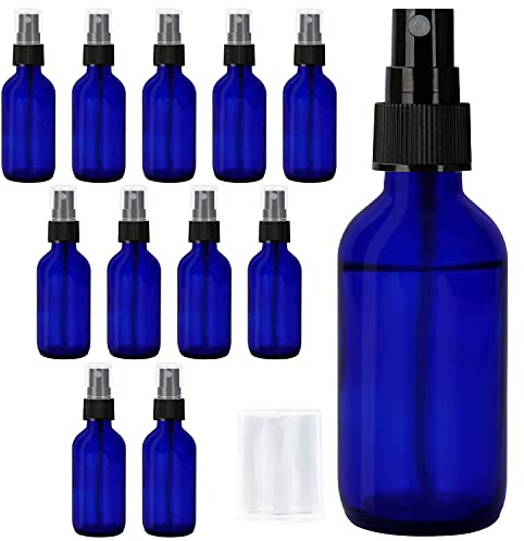 Belle Vous Blå Sprejflaskor (12 Pack) – 60ml – Tomma Fin Dimma Sprejflaskor – Påfyllningsbara Kobolt Flaskor för Oljor, Rengöring, Resa, Aromaterapi, Husdjur & Parfym