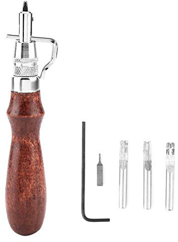 Cuque Leder Werkzeug Set, Einstellbarem Groover und Leder Kanten Schneider Lederwerkzeug Handwerkzeug Für Lederhandwerk mit verschiedenen Werkzeugköpfen für Gürteln, Handtaschen und mehr