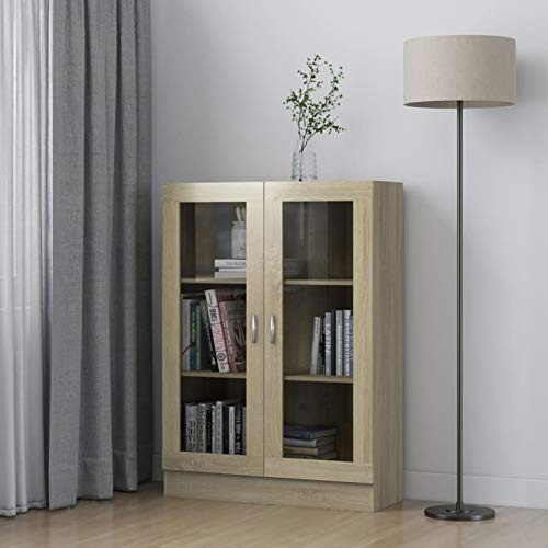 Tidyard Vitrinenschrank Bücherschrank Aktenschrank Büroschrank Bücherregal Schrank für Wohnzimmer, Spanplatte, Glas 82,5 x 30,5 x 115 cm Sonoma-Eiche