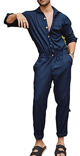 Each women Mens Boilersuit Coverall,Long Sleeve Lapel Jumpsuit Overall Work Wear Boiler Suit with Elastic Waist