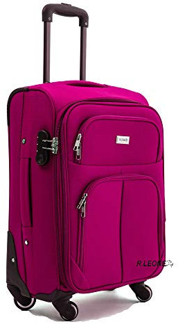 R.Leone Valigia Trolley Espandibile bagaglio a mano 4 ruote in stoffa 214 (Fucsia, S Bagaglio a mano 55cm)