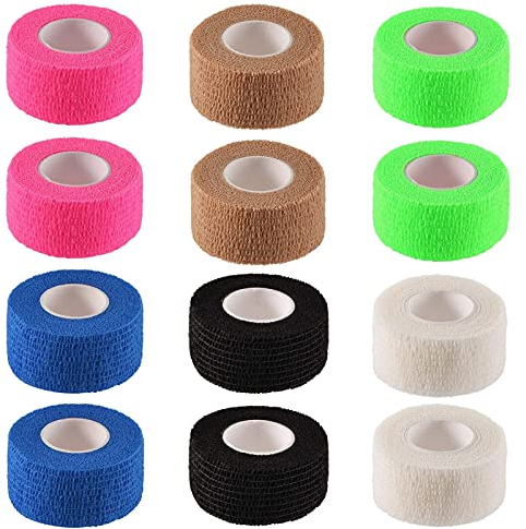 12 Rollen Selbstklebender Verband,YOLAISI Elastischer Selbsthaftende Cohesive Bandage, Farb Haftbandage Fixierbinde Selbstklebend für Hand, Zehen und Füße, Fingerpflaster
