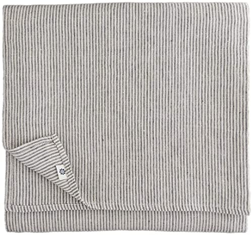 Linen & Cotton Luxus Streifen Tischdecke Stoff Landhausstil Vintage Shabby Bjorn - 100% Leinen, Schwarz/Beige/Natur (153 x 200 cm) Lang Tischtuch Tischwäsche für Haus/Home Küche Dekoration Esstisch