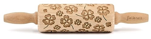 Folkroll Teigrolle Kleeblatt, junior, 23 cm, Nudelholz, Prägerolle, Muster, Motiv, Rolle, Buchenholz, 334027