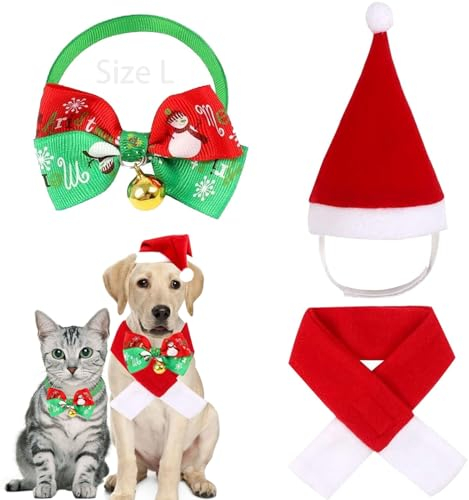 JOKILY Hund & Katzen Weihnachtsmützen-Set, Haustier Kostüm Zubehör, Rot-Weiß (Red-White), Plüsch & Polyester, Klettverschluss, Wintertauglich