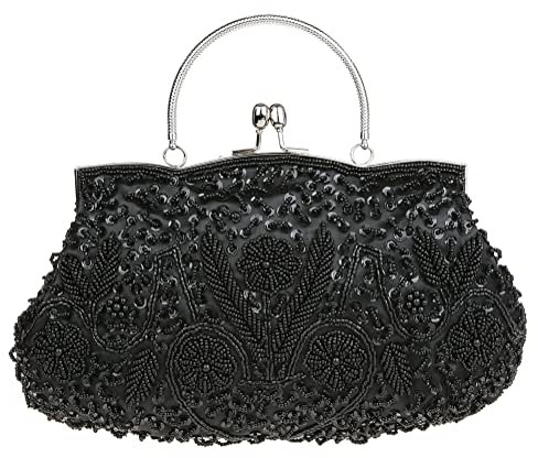 Vintage Floral Perlen Clutch Bag Damen Sparkly Purse Prom Wedding Bag Pearl Abendtasche Brauttasche für Party Handtasche Umhängetasche Ketten Schultertasche Abendtasche für Hochzeit Party