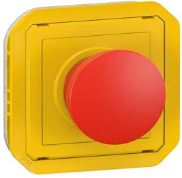 LEGRAND, Plexo 069547L Bouton d'arrêt d'urgence livré avec étiquette « Arrêt d'urgence » en 4 langues (plaque de recouvrement jaune, bouton rouge), 1