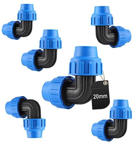 SWAWIS Raccordo a vite in PP per tubo in PE 20 mm tubo PE raccordo angolare 90° plastica PP frizione blu 6 pezzi
