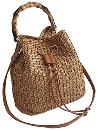 Strohsack Stroh Strandtasche Strohtasche Stroh Gewebte Handtaschen Damen Bucket Bag Sommer Strand Umhängetasche Für Frauen Retro Reise Umhängetaschen Korbtasche Geflochten ( Blue : A , Size : 24*25cm