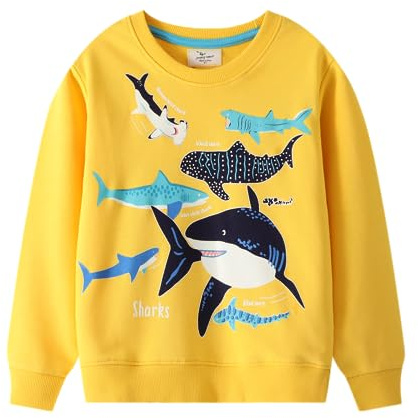 LitBud Pojkar sweatshirts haj rund hals pullover för småbarn kläder pojke bomull topp långärmad ledig jumper t-shirt höst för barn storlek 1-7 år gammal