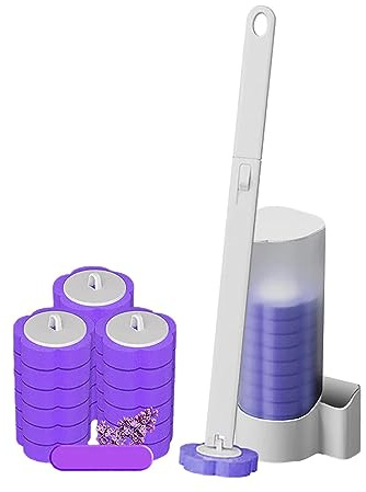 Erdbeerblase Toilettenbürste zum Einmalgebrauch, Einweg Toilettenbürste Set, Einweg Toilettenbürste mit Halter, Einweg Klobürste mit Abnehmbar Halter, 18 Schwamm Bürstenkopf Nachfüllkopf (B-Lavendel)