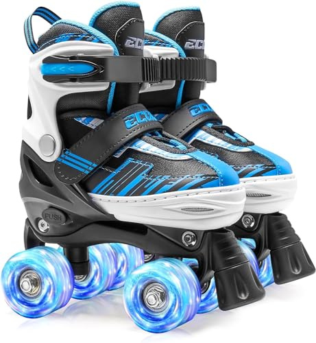 ECOO Roller Skates for Girls Boys Ages 4-12, Toddler Kids 4 Size Adjustable Light up Wheels Beginner Skates (Blue, Medium-Big Kids（13j-3 US）)