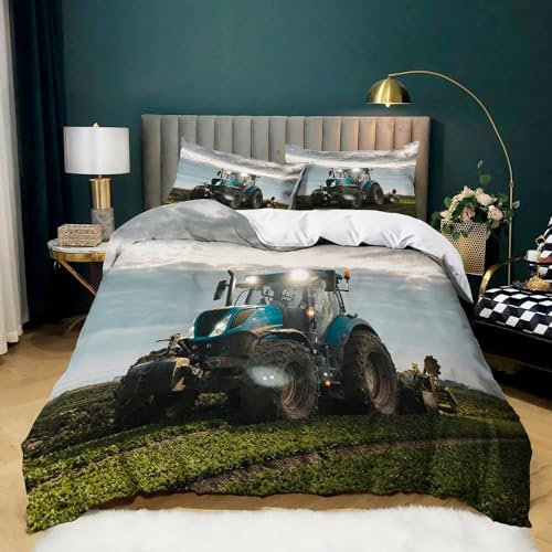 XCQHZYQ Bettwäsche Set 135x200 cm Traktor 3teilig Bettbezug Allergiker Weich Bügelfrei Microfaser, Kinderbettwäsche für Jungen Mädchen Teens Einzelbett