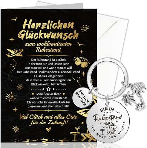 HOWAF Karte zum Ruhestand mit Schlüsselanhänger Ruhestand Geschenk, Ruhestand Karte Rente Ruhestand, Karte Ruhestand Kollege, Grußkarte Ruhestand, Abschiedskarte Kollegen für Rente Geschenke