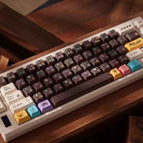 mintcaps PBT Japanese Brown keycap Set 129 Keys Cherry Profile Cute Keycaps Custom Dye-Sublimation Keyboard Keycaps for 60% 65% 70% 75% 100% Cherry Gateron MX Switches Mechanical Keyboards