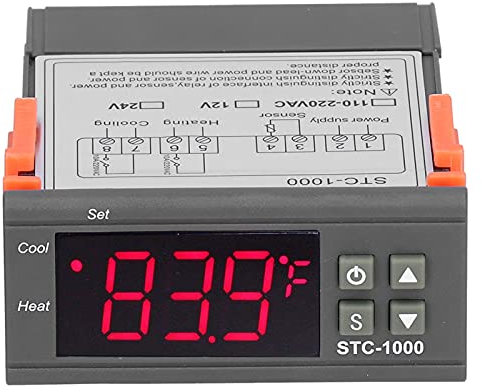 STC-1000 Digitaler Temperaturregler Zum Kühlen und Heizen, NTC Sensor mit Einer Genauigkeit von -50 Bis 110 °C, mit Alarmfunktion für Hohe Temperaturen und Sensorausfall (12V)