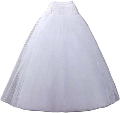 RULTA A-line Hoopless Petticoat 4 Layers Floor Length Tulle Petticoat Crinoline Underskirt Slips for Bridal Wedding Dress, White-hoopless