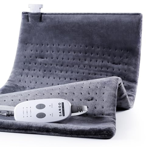 SAROO Heating Pad for Back Pain Relief,Massaging Weighted Heating Pads for Neck, Shoulder,Cramp,Portable Heated Pad with 3 Heat Settings & 6 Massage,18 Relaxing Combinations,Auto Off,12*24,Dark Grey
