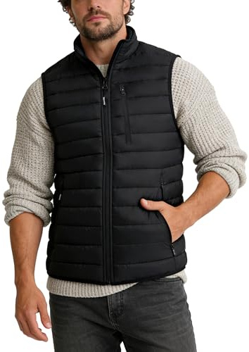 Outdoor Ventures Men's Puffer Gilet Packable Quilted Bodywarmer Padded Vest Outerwear Waistcoats Water-Resistant Windproof Sleeveless Jacket for Golf Running Hiking Horse Riding Black 2XL