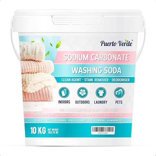 Puerto Verde Waschsoda 10 Kg. Reines Natriumcarbonat für die Reinigung. | Calziniertes Soda Pulver zur Herstellung von Seife und Haushaltsreinigern. Europäische Produktion.