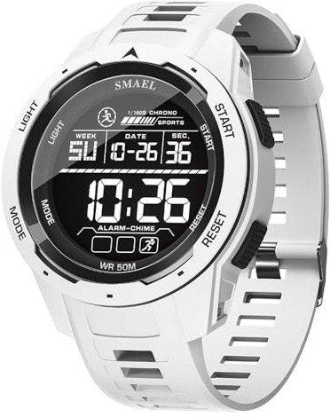 BIEWO Orologio digitale da uomo, orologio militare impermeabile, orologio tattico retroilluminato, cronometro, sveglia, sport, antiurto, calendario, orologio da polso militare da uomo, bianco