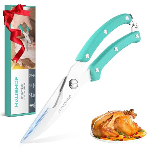 HAUSHOF Poultry Shears 255 mm, Heavy Duty Stainless Steel Sharp Kitchen Scissors, Cooking Scissors for Meat, Chicken, Fish, Bone, Vegetables