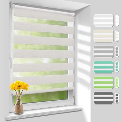 Homland Doppelrollo Klemmfix ohne Bohren B75 x H110 cm(Stoffbreite 70cm) Leinen, Duo Rollo, Rollo Klemmrollos lichtdurchlässig & verdunkelnd, Verstellbar Fensterrollo Sonnenschutz