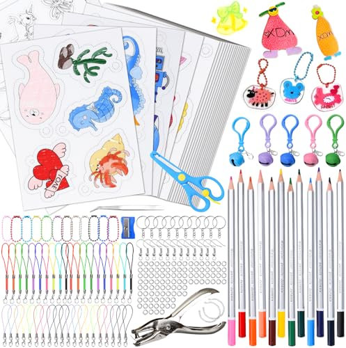 TEGOVE Schrumpffolien Set 228-teilig–Schrumpffolie zum Basteln,Bastelset für Kinder ab 6 Jahre–DIY Shrink Plastic mit Schlüsselanhänger–Bedruckbare Schrumpffolie für kreative Handarbeiten