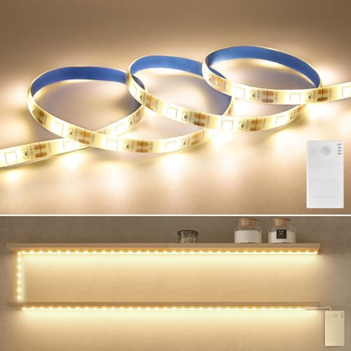Auting Led Streifen mit Bewegungsmelder,1M 3500K Warmweiß LED Strip mit Timer funktion, Lichterkette mit Bewegungsmelder, Automatischem LED Streifen für Schränke, Treppen, Küche, Betten,Badezimmer