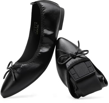 DREAM PAIRS Women's Foldable Flats Shoes Pointed Toe Ballet Flats Bowknot Comfort Slip on Dress Shoes,Size 7.5,Black,DWUMFA2530