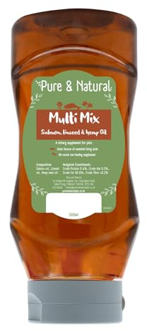 Pure & Natural Multi Mix Salmon, Linseed, Hemp Oil for Dogs & Cats, 500ml - Flaxseed, Hemp Seed, Salmon Oil for Cats and Dogs, Dog Food Topper, and Cat Joint Supplement