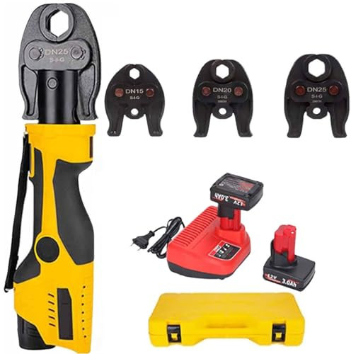 Battery Electric Copper Tube Crimper - Hydraulic Pipe Crimping Tool with 3 Jaws and LED Light, Cordless for Piping Systems and Plumbing