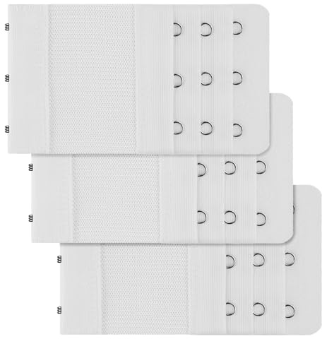 Lethiemta 3PCS Bra Extenders, Stainless Steel Hook Stretchy Women's Bra Extenders, Soft and Comfortable Bra Strap Extender with 3 Hooks 3 Row Bra Extension for Girls (White-3 Hook)