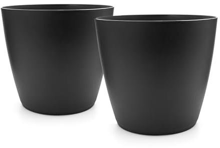BigDean 2X Blumentopf Übertopf aus Kunststoff Blumentopf in modernem Look | Farbe Graphit ø 24 cm Übertopf für innen oder außen