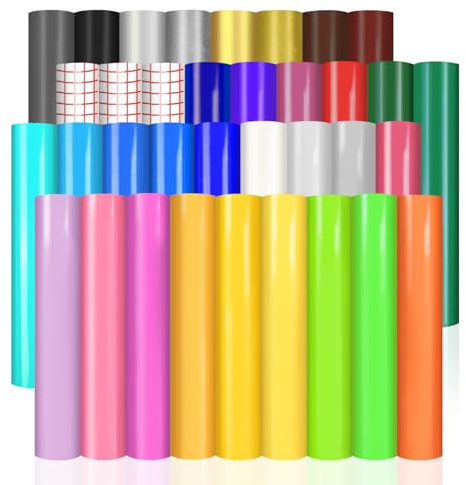 35 Pack Permanent Adhesive Vinyl Bundle: Permanent Vinyl for Cricut, 12 × 12 Self Adhesive Vinyl Sheets Include 3 Transfer Tape for Most Cutting Machines, Party Decoration, DIY Stickers, Home Decals