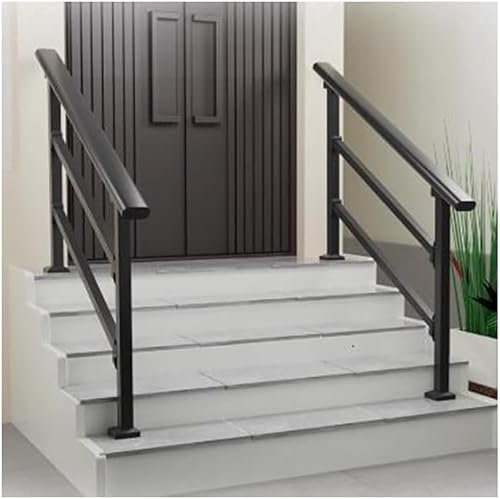 ININOSNP Barandilla Flotante para escaleras Pasamanos de Escalera, Paquete de 2, for Exteriores, Kit de barandilla de terraza Negra, Apto for 1 a 3 escalones(1.5m)