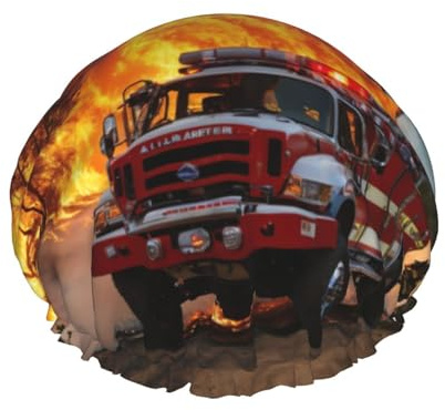 Bonnet de douche polyvalent avec imprimé flammes pompiers pour homme et femme - Réutilisable - Léger et doux