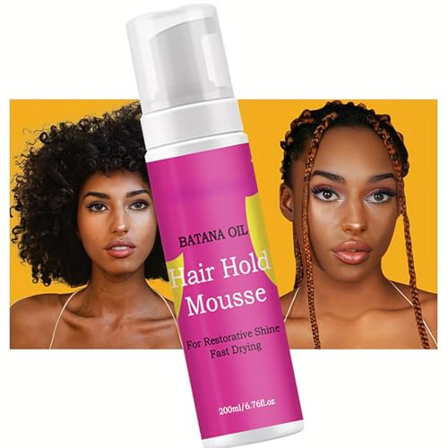 Mousse per trecce all'olio di batana, anti-crespo, per capelli ricci, schiuma per capelli ricci, schiuma per capelli intrecciati, senza scaglie, tenuta extra, alta lucentezza, stile e idratazione