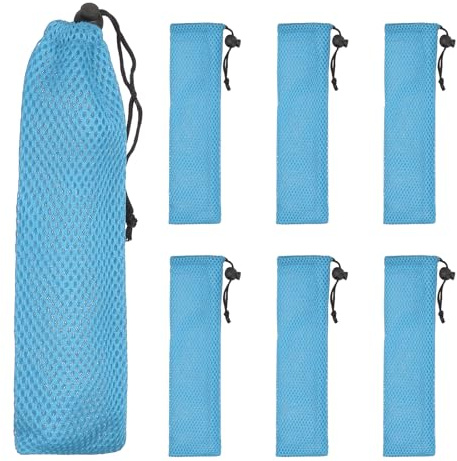 sourcing map 6 Pcs Pouch Bag Straw Carrying Cases, Portable Cutlery Sleeve Chopstick Case Utensil Bag for Home Travel Outdoor Storage Fork Spoon Chopsticks, S & Blue