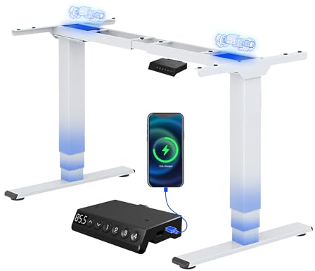 FLEXISPOT E5 Standing Desk Frame Dual Motors 3 Stage, 120KG Heavy Duty Electric Height Adjustable Sit Stand up with LED Memory and USB, White