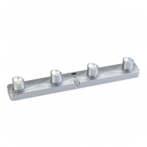 EUROtops Lichtleiste mit 4 drehbaren LED-Spots, kabellos, Bewegungssensor | batteriebetrieben, kleben oder bohren, für Küche, Werkbank und Garderobe, Schranklicht, Unterbauleuchte, schwenkbar