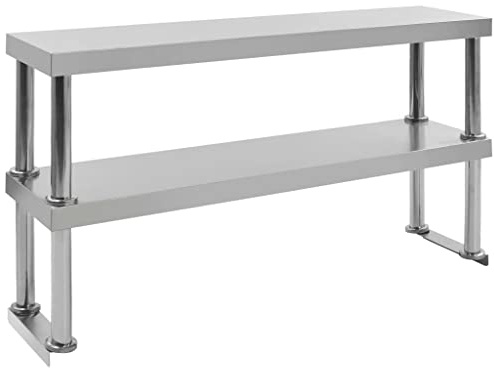 Mokuyary 2-stegs arbetsbord toppsats 120 x 30 x 65 cm rostfritt stål gastronomibord med hyllor, professionellt arbetsbord livsmedelsberedning köksbord för restaurang kök hus hotell