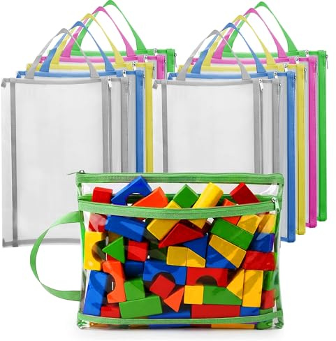 10 pezzi sacchetti per giocattoli con cerniera: sacchetti trasparenti a doppio strato in rete organizer tasche A4 sacchetti portaoggetti per giocattoli in nylon per ordine a casa e a scuola