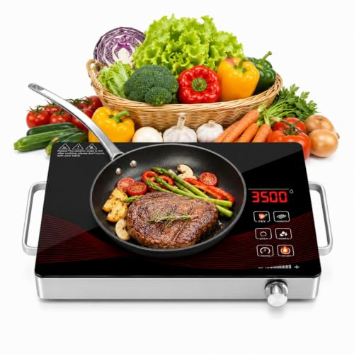 uifame 3500W Kochplatte Elektrisch 1er Glaskeramik, Einzelkochplatte mit Infrarot Cerankochfeld, Elektro Kochplatte mit Touch & Drehregler, Tragbare Herdplatte mit Timer für Küche Camping