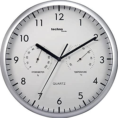 Technoline , Orologio da parete WT 650 con termometro e misuratore di umidità, Ø 26cm, argento
