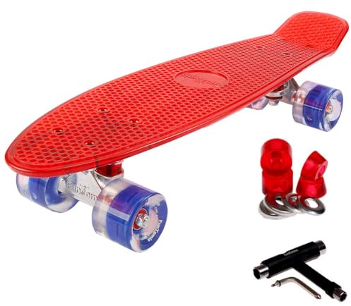 FunTomia Mini Board monopatín Skateboard 57cm - con o sin LED Ruedas - Wheel 59mmx45mm (82A) - Rodamiento ABEC-11 (Rojo/Azul - con LED)