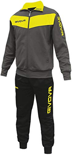 Givova TR018F, Tuta Visa Unisex – bambino, Grigio Scuro/Giallo Fluo, 2XS