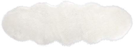 Laneetal 1120009 Kunstfell Teppich Faux Lammfell Longhair Schaffell für Wohnzimmer Schlafzimmer Sofa als Matte Bettvorleger Weiß 60x180cm